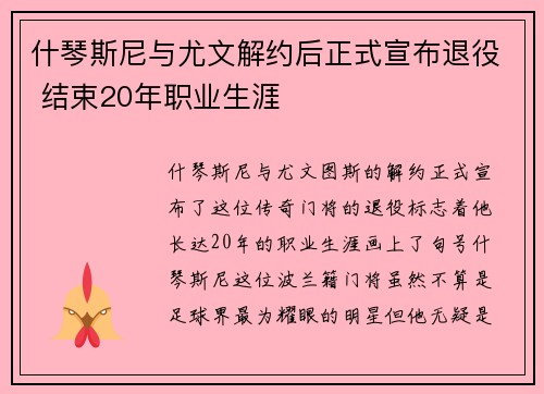 什琴斯尼与尤文解约后正式宣布退役 结束20年职业生涯