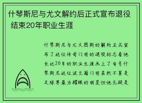 什琴斯尼与尤文解约后正式宣布退役 结束20年职业生涯